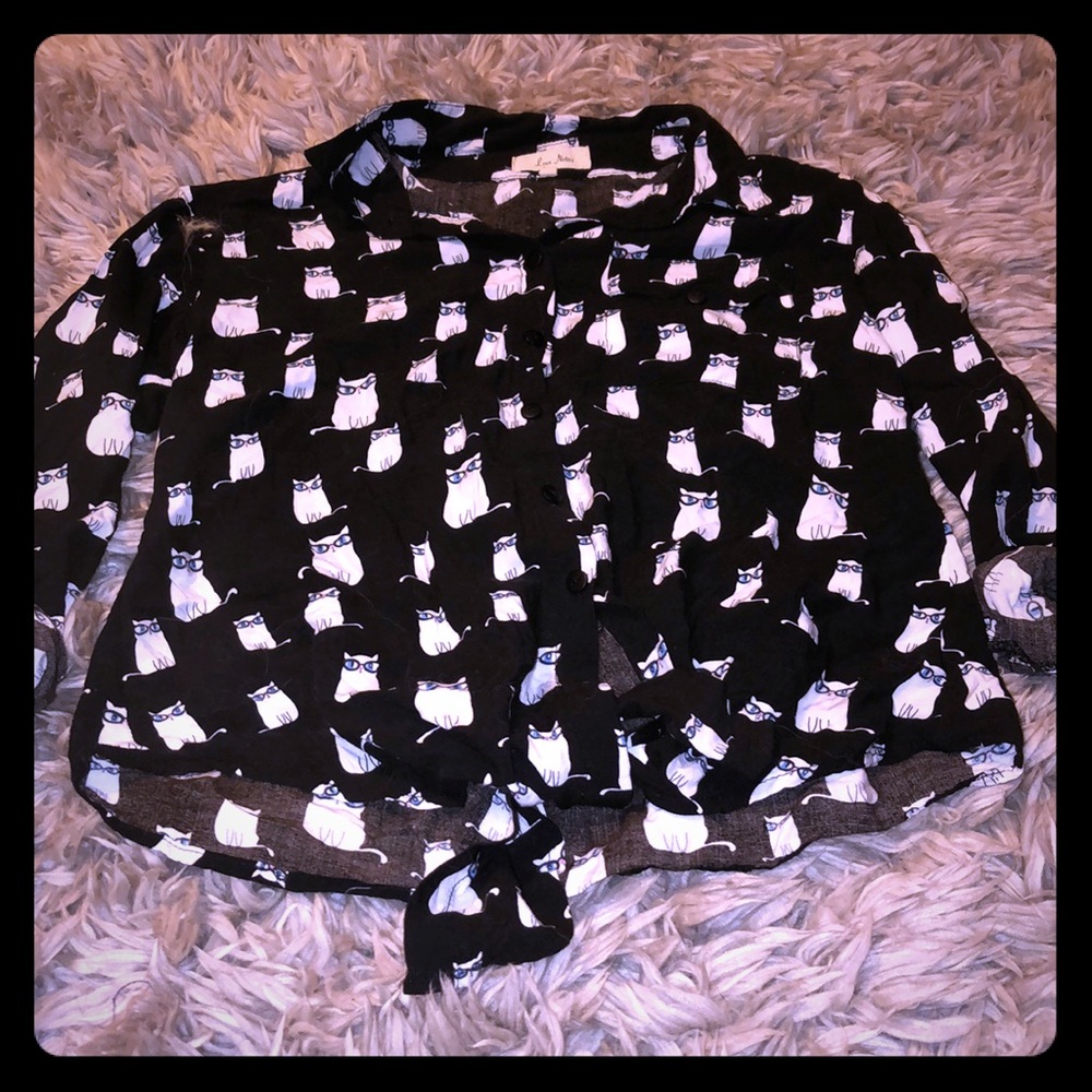 Cat print button up